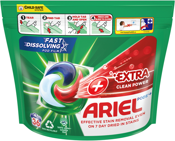 Капсулы для стирки Ariel Pods Extra Clean Power для стирки белых и светлых вещей, 36 шт.