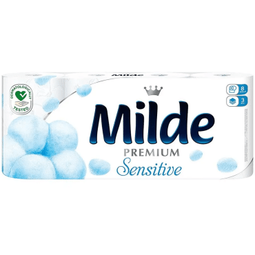 Туалетний папір Milde, білий, 3 шари, 8 рулонів