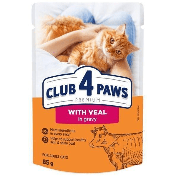 CLUB 4 PAWS Преміум корм для дорослих котів з телятиною в соусі, 85 г