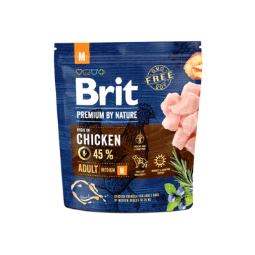 Корм сухой Brit Premium для взрослых собак средних пород весом 10-25 кг с курицей, 1 кг