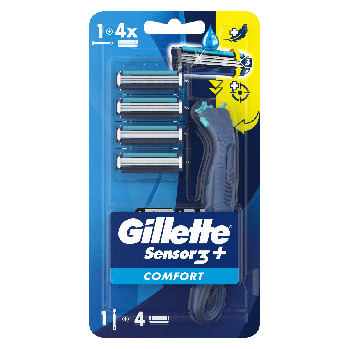 Станок для гоління чоловічий (бритва) Gillette Sensor 3+ з 4 змінними картриджами