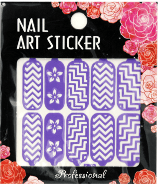 Наклейки для дизайна ногтей Violetta с геометрическим узором и цветочными элементами.