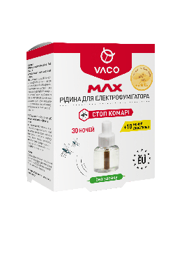 Рідина від комарів VACO MAX для електрофумігатора 30 ночей + 10 ночей у подарунок, 30 мл
