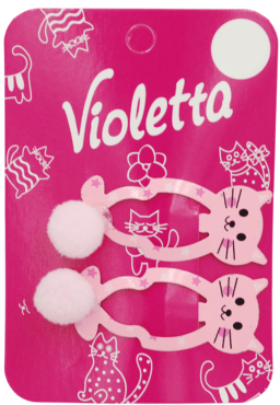 Заколки-хлопавки для волосся Violetta дитячі у вигляді милих рожевих котиків з пухнастими помпонами 2 штуки