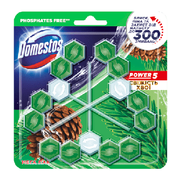 Domestos Блок для унитаза power 5 трио свежесть хвои 3x55гр