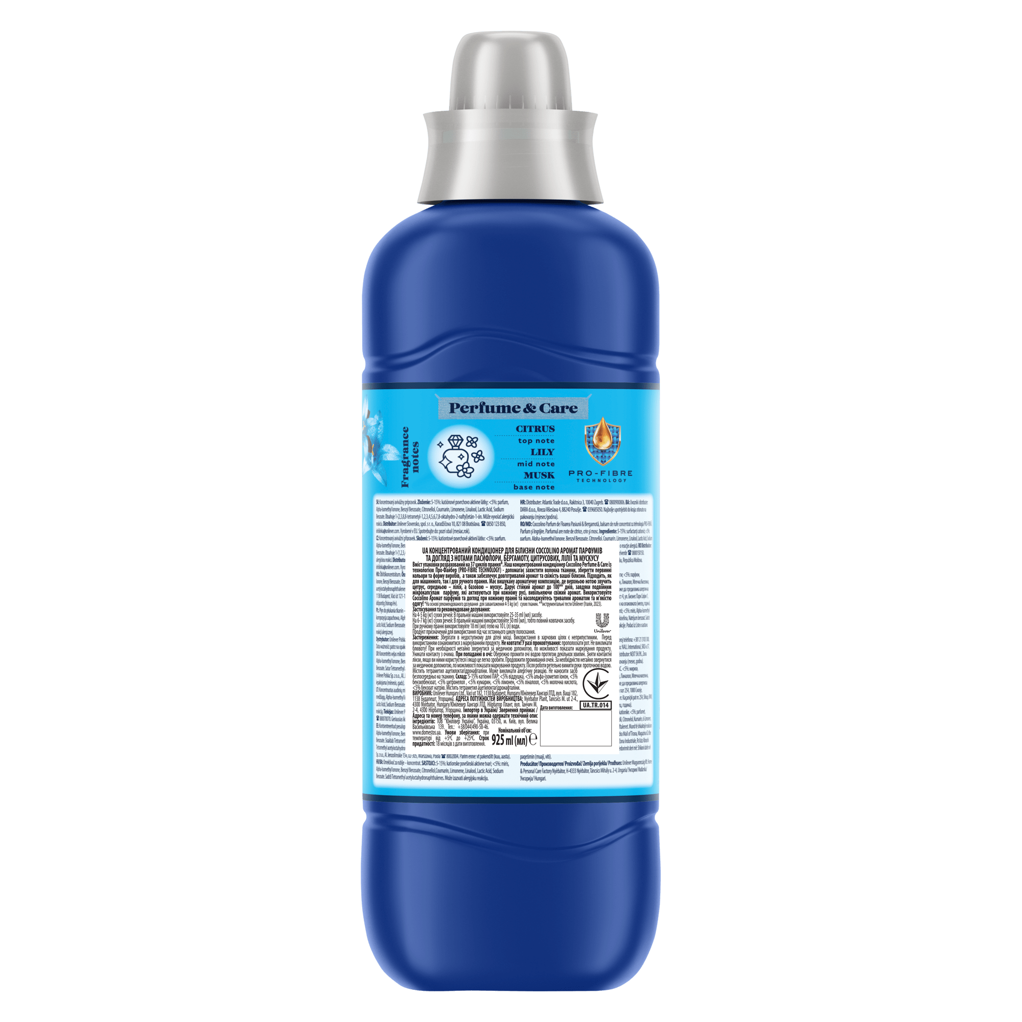 Кондиціонер для білизни COCCOLINO Perfume & Care з ароматом пасифлори бергамоту цитрусових лілії та мускусу 925 мл