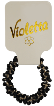 Резинка для волосся Violetta обплетена дрібними чорними блискучими намистинами 1 шт