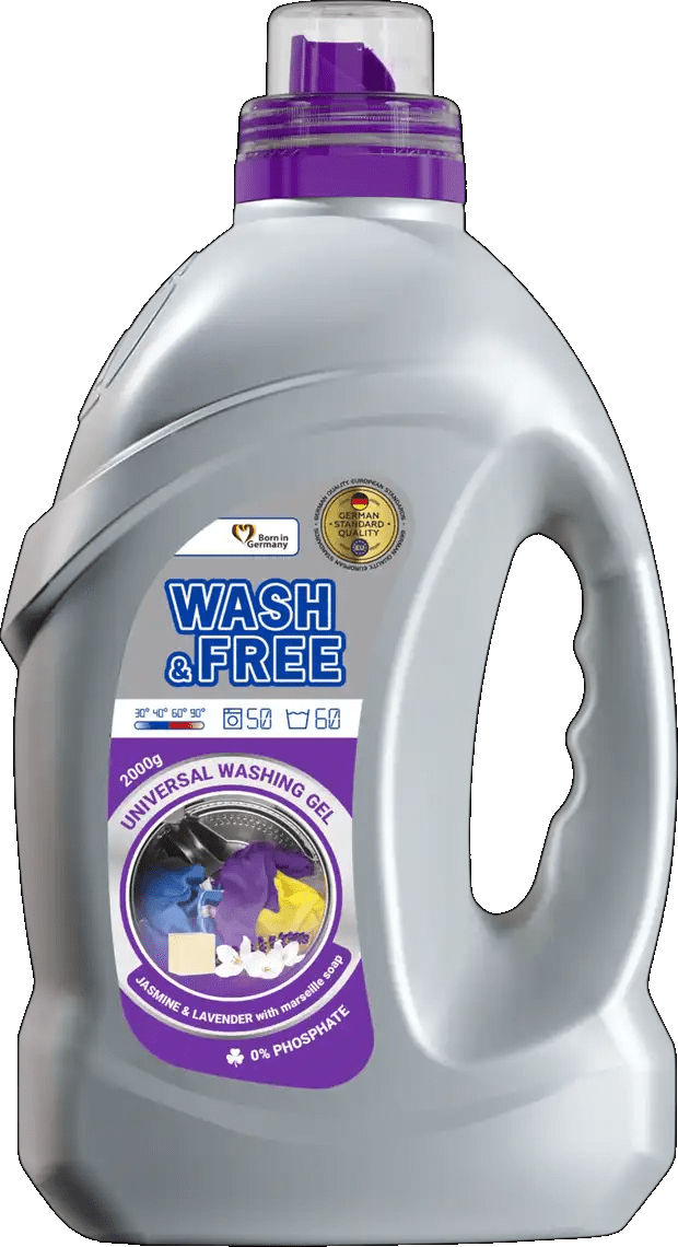 Гель для прання універсальний WASH & FREE жасмин та лаванда з марсельським милом 2 л
