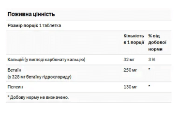 KAL Бетаїн гідрохлорид 250 мг таблетований №100 фото 2