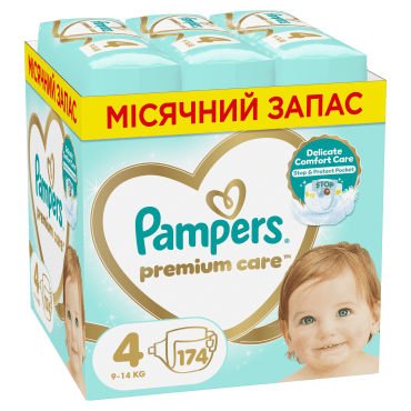 Підгузки Pampers Premium Care Розмір 4 (9-14 кг), 174 шт