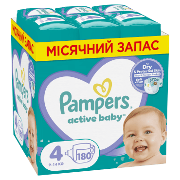 Подгузники Pampers Active Baby Размер 4 (9-14 кг), 180 шт