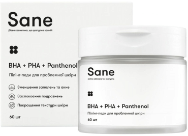 Пілінг-педи Sane для проблемної шкіри BHA+PHA+Panthenol, 60 шт