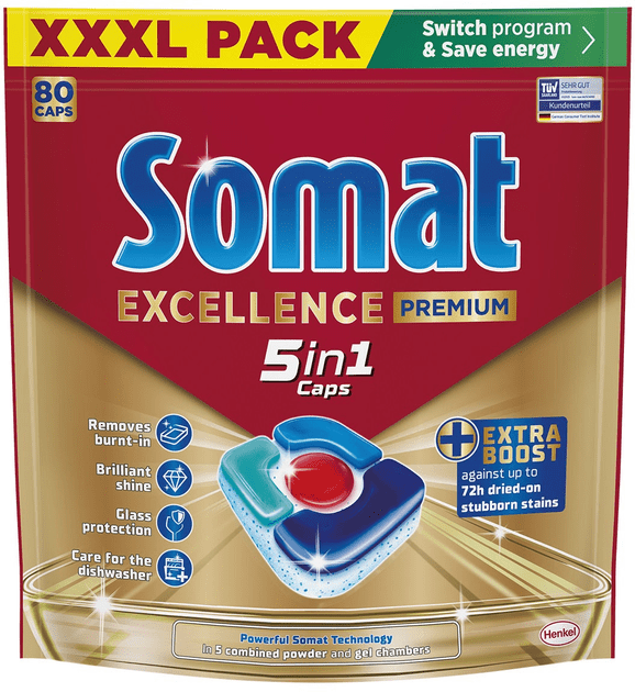 somabito SOMA JYOZU ＴｈｅＡｒｔｈ 床上手 Капсулы для посудомоечной машины Somat Excellence 5-in-1, 80 шт