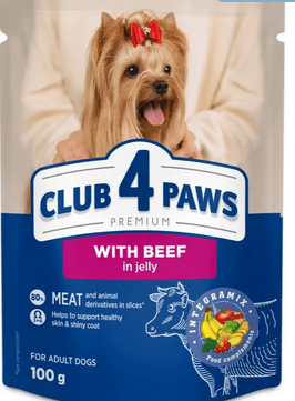 Корм для взрослых собак CLUB 4 PAWS говядина в желе, 100 г