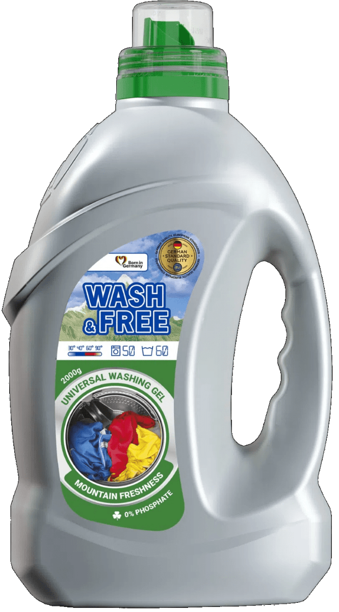 Гель для стирки универсальный WASH&FREE "Горная свежесть", 50 циклов стирки, 2 л