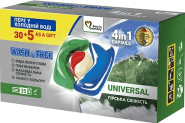 Капсули для прання Wash&Free Гірська свіжість 30+5 шт