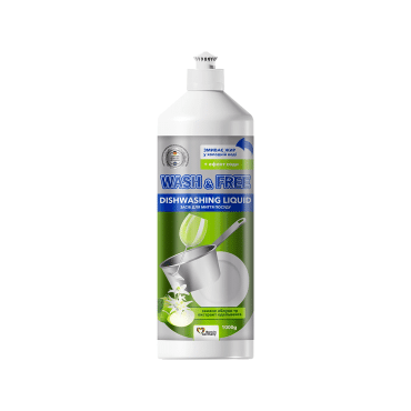 Средство для мытья посуды Wash&Free зеленое яблоко и экстракт эдельвейса 1000г