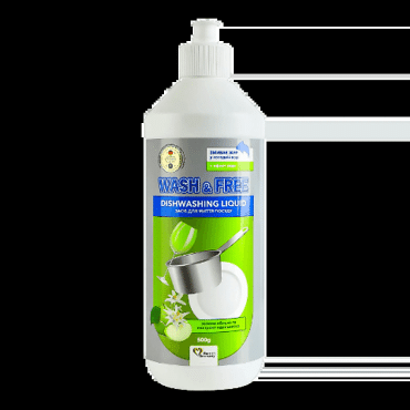 Средство для мытья посуды Wash&Free зеленое яблоко и экстракт эдельвейса 500г