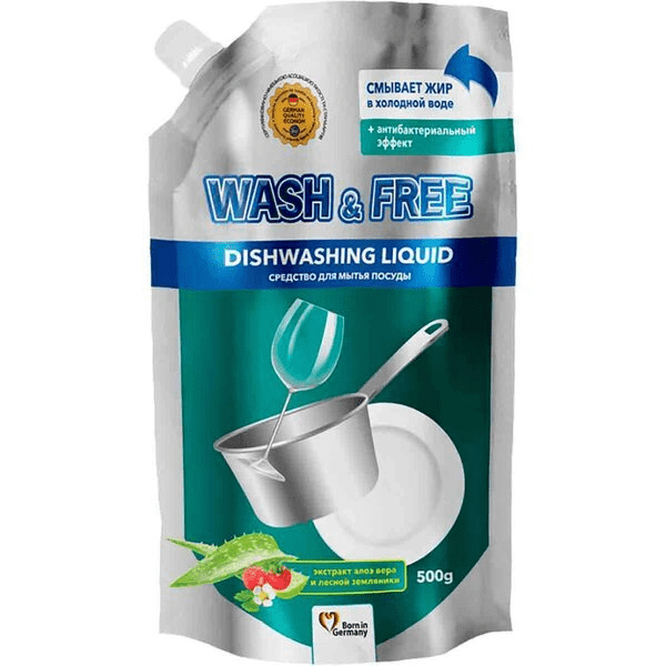 Засіб для миття посуду WASH&FREE з алое вера та лісовою суницею запаска 500 г
