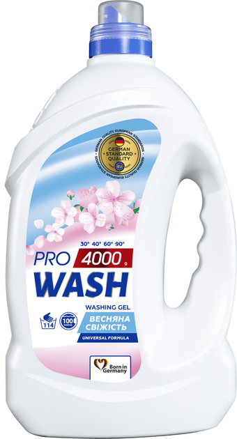 Гель для прання PRO WASH універсальний "Весняна свіжість", 114 циклів прання, 4 л
