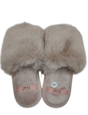 Капці домашні жіночі Twins HS-LUX хутрянi відкриті pudra (=) розмір 36/37