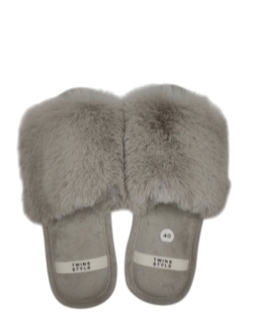 Тапочки домашние женские Twins HS-LUX меховые открытые gray (=) размер 38/39