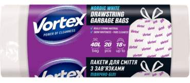 Пакети для сміття Vortex Nordic White з затяжкою білі, 40 л / 20 шт.