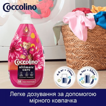 Кондиціонер для білизни Coccolino Ultimate Care Fuchsia Passion ПРИСТРАСНА ФУКСІЯ 58 циклів прання, 870 мл фото 5