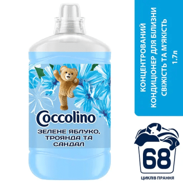 Кондиціонер для білизни Coccolino Fresh & Soft Blue Splash Зелене яблуко троянда та сандал 1.7 л фото 1