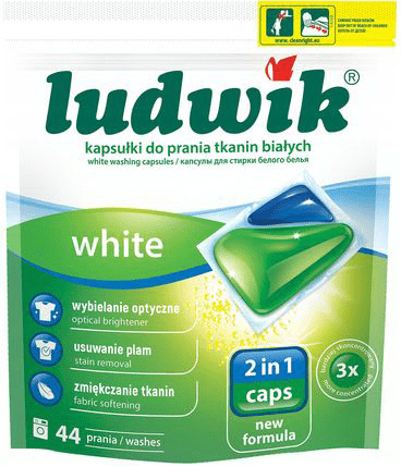 Капсули для прання Ludwik 2в1 для білих тканин, 44 циклів прання, 44 шт.