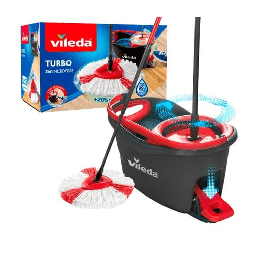 Набір для прибирання Vileda Turbo 2in1 Microfibre (швабра 55-130 x 14,5 x 14,5 см + відро з віджимом, 48 x 28 x 28 см, 12 л)