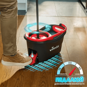 Набор для уборки Vileda Turbo 2in1 Microfibre (швабра 55-130 x 14.5 x 14.5 см + ведро с отжимом, 48 x 28 x 28 см, 12 л) фото 1