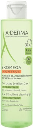 Смягчающий и очищающий гель 2 в 1 для душа и волос A-Derma Exomega Control Emollient Cleansing Gel 2 in 1, 200 мл