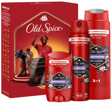 Подарунковий набір Old Spice Nightpanther дез стік 50 мл + дез спрей 150 мл + гель для душу-шампунь 250 мл + доміно фото 1