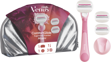 Подарочный набор для женщин Venus бритвенный станок ComfortGlide Sugarberry Miami с 3 сменными картриджами + крепление + косметичка фото 1