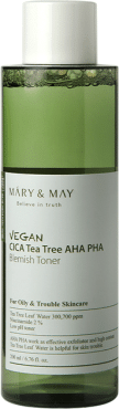 Тонер для обличчя Mary&May веганський vegan cica tea tree aha pha blemish toner з кислотами та екстрактами центлели та чайного дерева 200 мл
