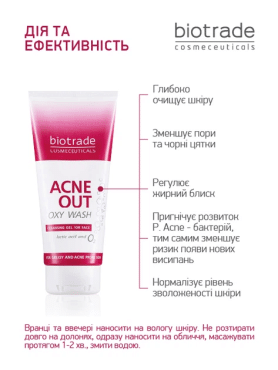 Гель для вмивання BIOTRADE Acne Out з чистим киснем та молочною кислотою 200 мл фото 2