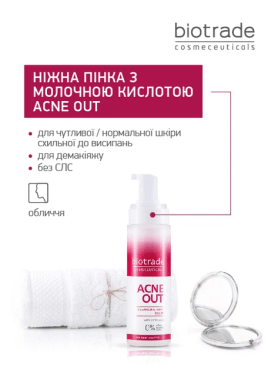 Пена для умывания Biotrade Acne Out с молочной кислотой для чувствительной кожи 150 мл фото 1