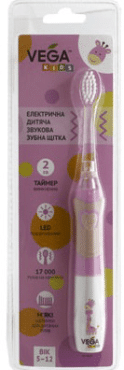 Електрична дитяча звукова зубна щітка VEGA kids vk-400p light-up рожева