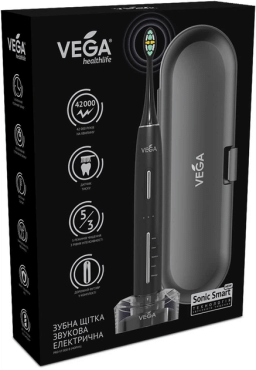Электрическая звуковая зубная щетка VEGA sonic smart pro vt-800 b чёрная 1 шт.