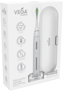 Электрическая звуковая зубная щетка VEGA sonic smart vega pro vt-800 w белая 1 шт.