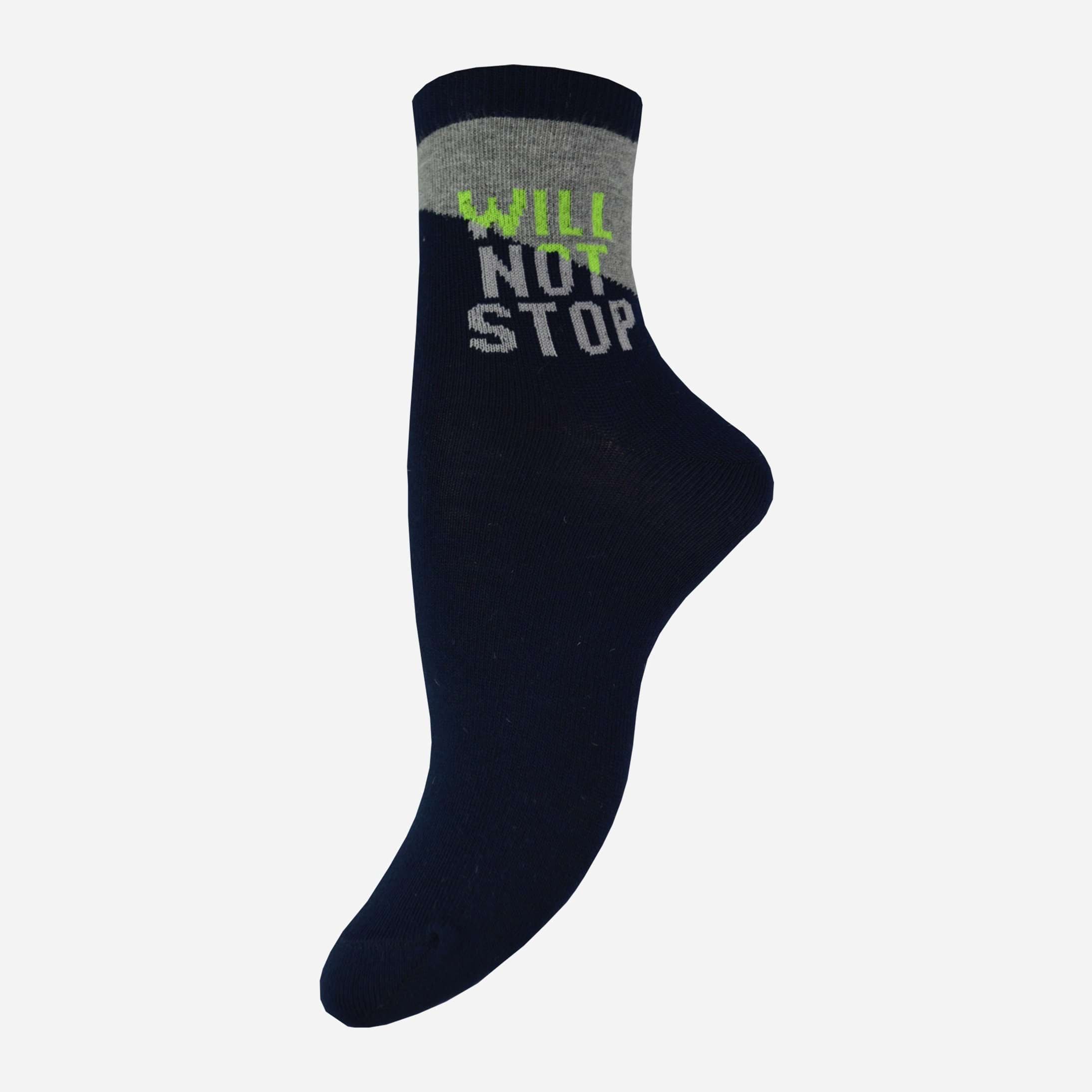 Легка Хода Носки детские с надписью "WILL NOT STOP", марине, размер 22-24 см,1 пара