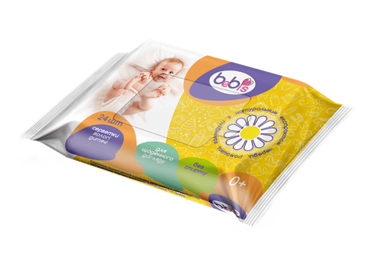 Bebis салфетки влажные детские с натуральным екстрактом череды, ромашки, календулы, 24 шт