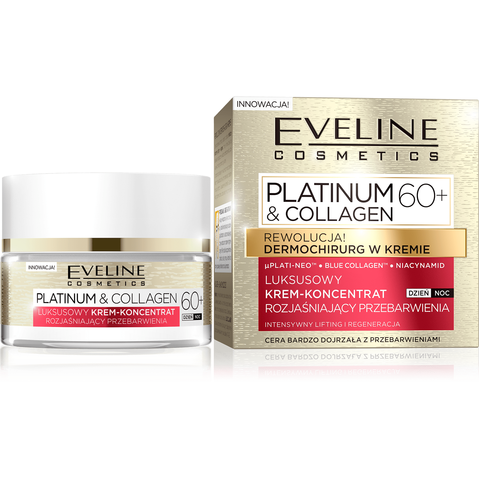 Крем-концентрат для лица осветление пигментных пятен 60+Eveline Platinum & Collagen, 50 мл