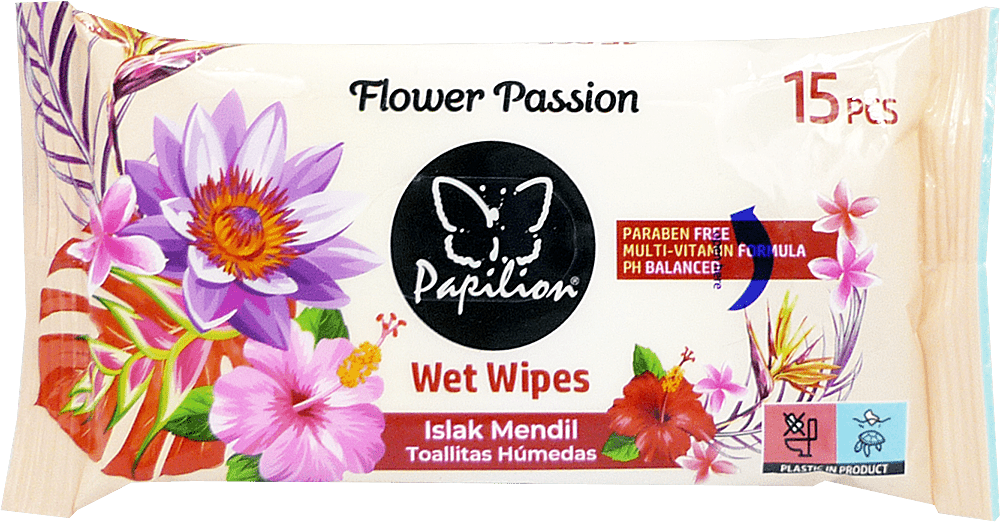 Papilion серветки вологі Квіткова терапія, 15шт