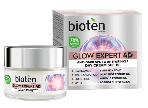 Крем для обличчя Bioten проти пігментних плям та зморшок glow expert 4D денної SPF15, 50 мл — фото 1