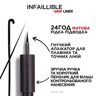 Рідка матова підводка для повік L'Oreal Paris Infaillible Grip Matte, відтінок чорний, 3 мл фото 1