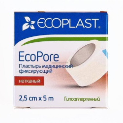 Ecoplast пластырь нетканый ЭкоПор катушка 2,5см x 5м, 1шт