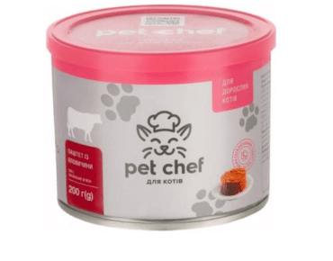 Паштет м'ясний Pet Chef з яловичиною для дорослих котів, 185г