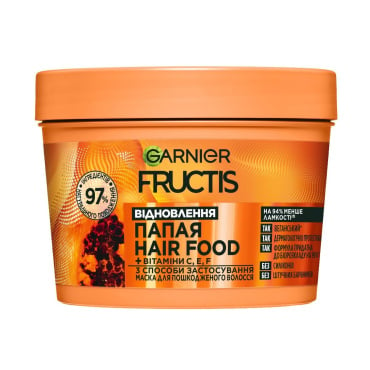 Маска для волосся GARNIER Fructis Super Food Папая Відновлення для пошкодженого волосся, 390 мл